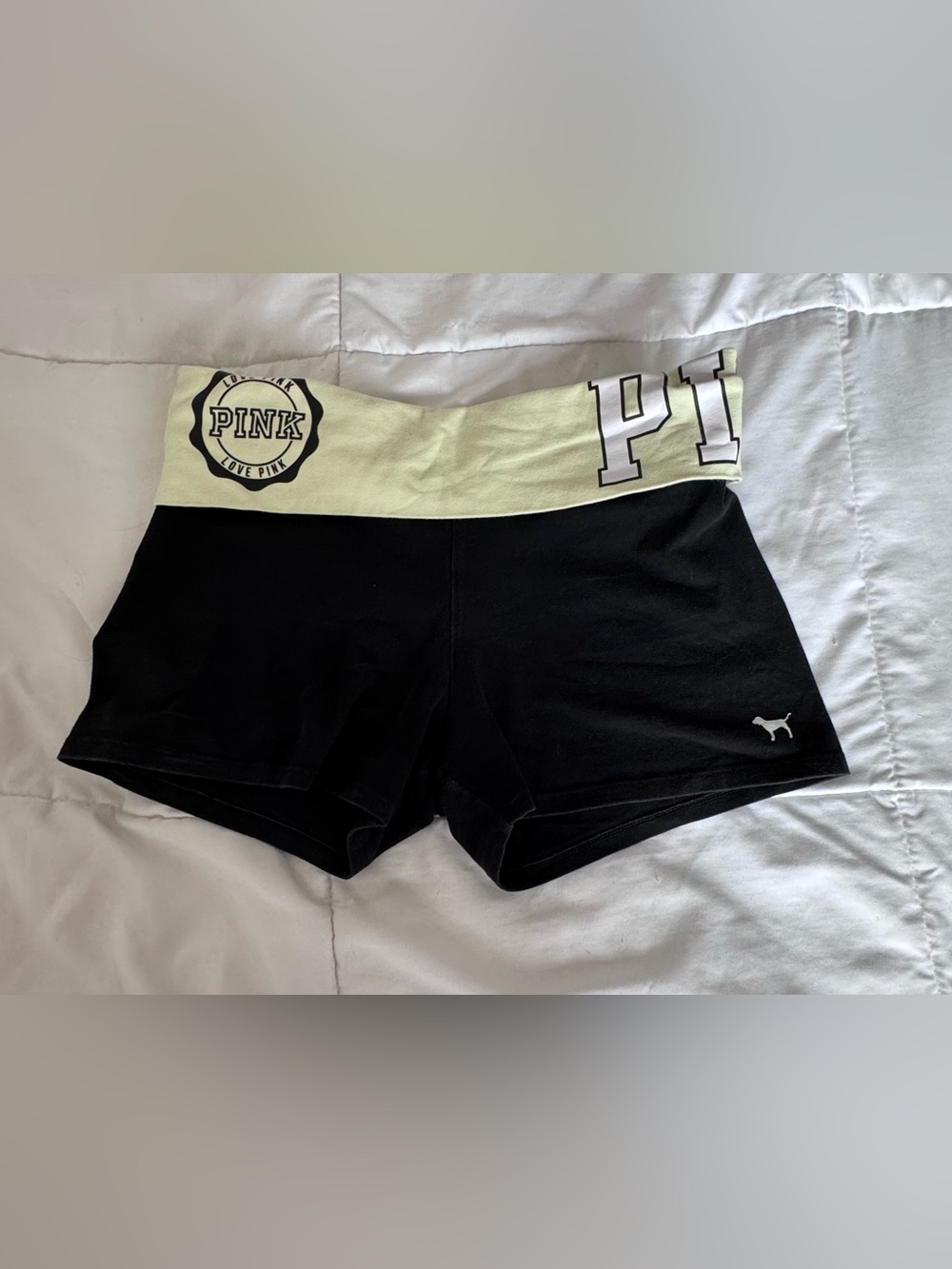 Victoria's Secret PINK Black Bike Shorts with Light Yellow Waistband